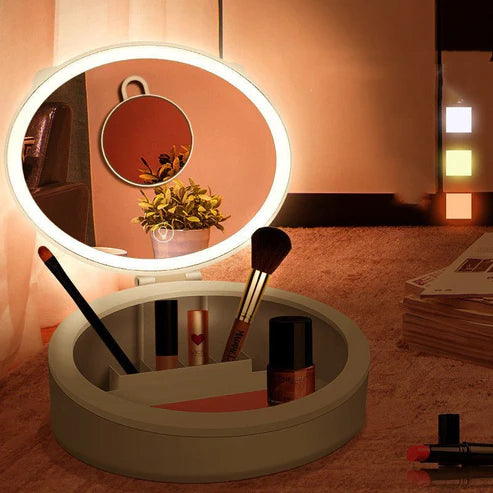 LED Mirror with Organizer – Makeup Station for Dorm or Home - MR RAK